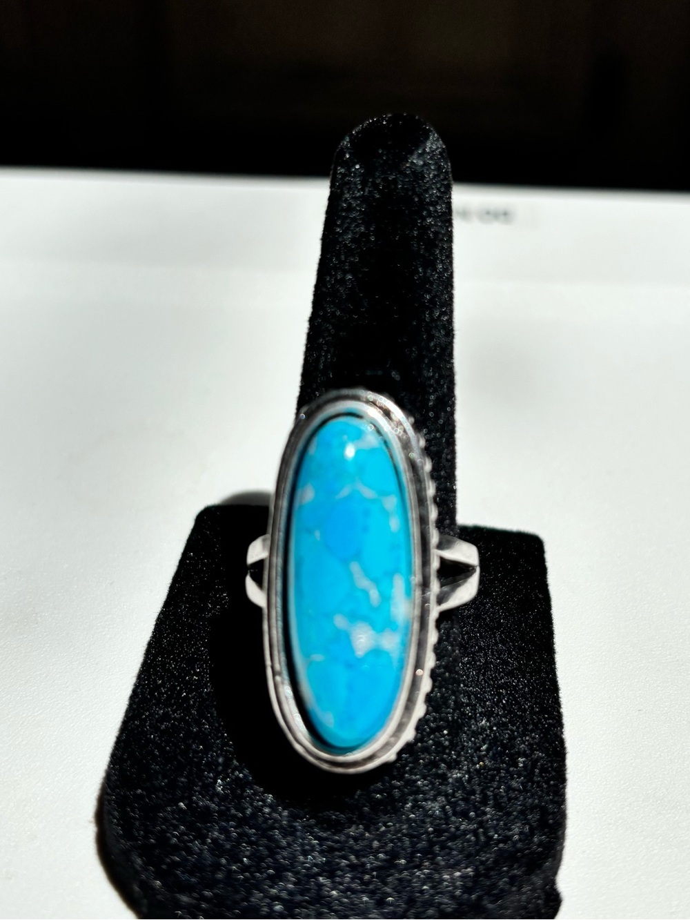 Turquoise Oval Stone & Silver Ring - Blue - Size 7- Women Jewelry